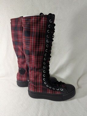Converse All- Star Chunky Taylor XXHi Platform Plaid Knee-High Lace-Up Boots 6.5